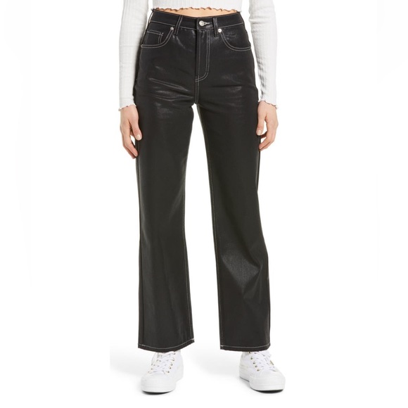 Black Shiny Coated High Waisted Jeans - Picture 1 of 8